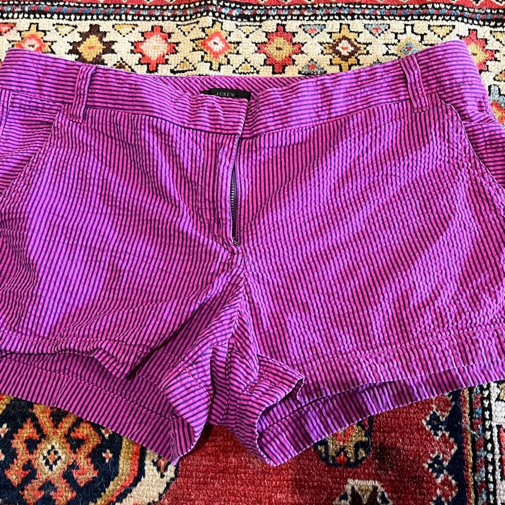 J. Crew Pin Striped Seersucker Shorts Purple Pink 12